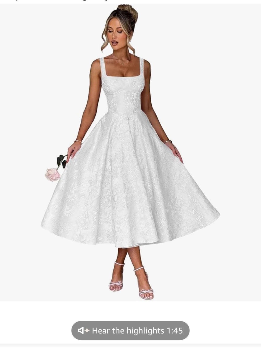 NWT White floral satin jaquard midi tea length dress
